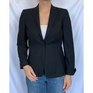 Women's Akris Punto Charcoal Gray Stretch Wool Blazer Coat, Single Button, US 8